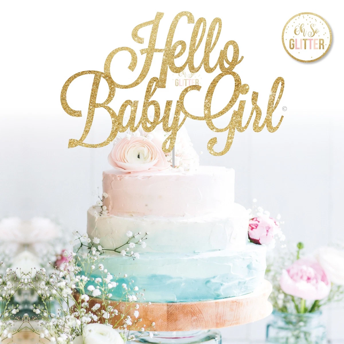 Hello baby girl cake topper its a girl baby shower cake glitter name custom  gold