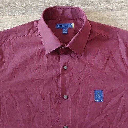 NWOT Apt 9 Men's Regular Fit Long Sleeve Button Down Dress Shirt Maroon Size M - Picture 2 of 6