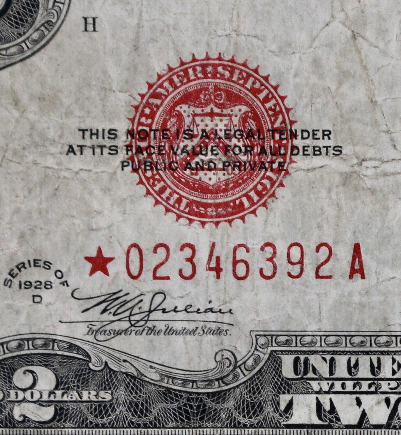 $2 1928D Star Mule red seal US Legal Tender ser Note 02346392A free High quality shipping