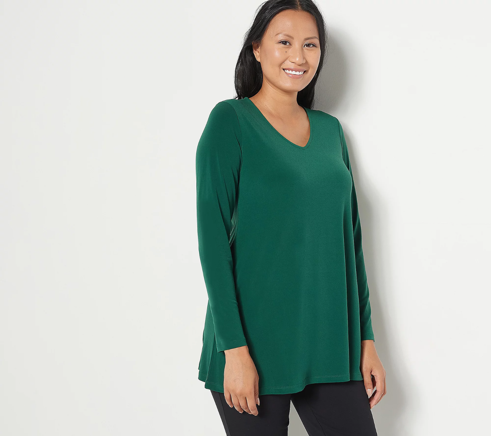 Susan Graver Modern Essentials Petite Liquid Knit Tunic Green MP