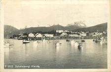 1948 Peterburg Alaska waterfront boats occupation Postcard RPPC 25-845
