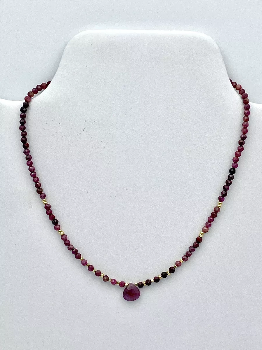 Genuine Ruby Necklace with Pendant with Gold Filled Beads