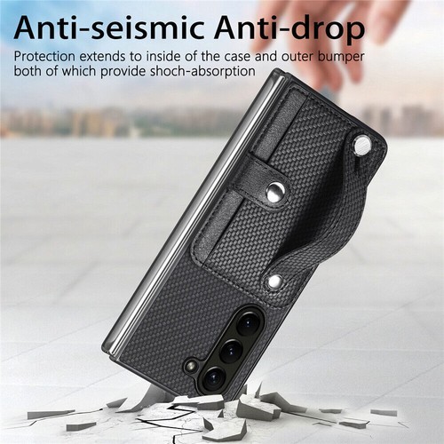For Samsung Galaxy Z Fold 6 5 4 Card Pocket Wallet Leather Wristband Case Cover - Picture 28 of 68