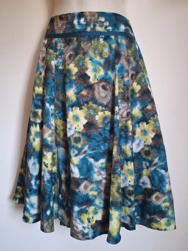 LAURA ASHLEY Blue Lime Green Satin Floral Print Summer Skirt UK 12 EU 40 USA 8 - Picture 3 of 11
