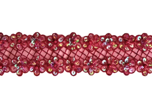 2-1/4" Organza Embroidered Burgundy  Black Green Pink White Trim Bead Sequins