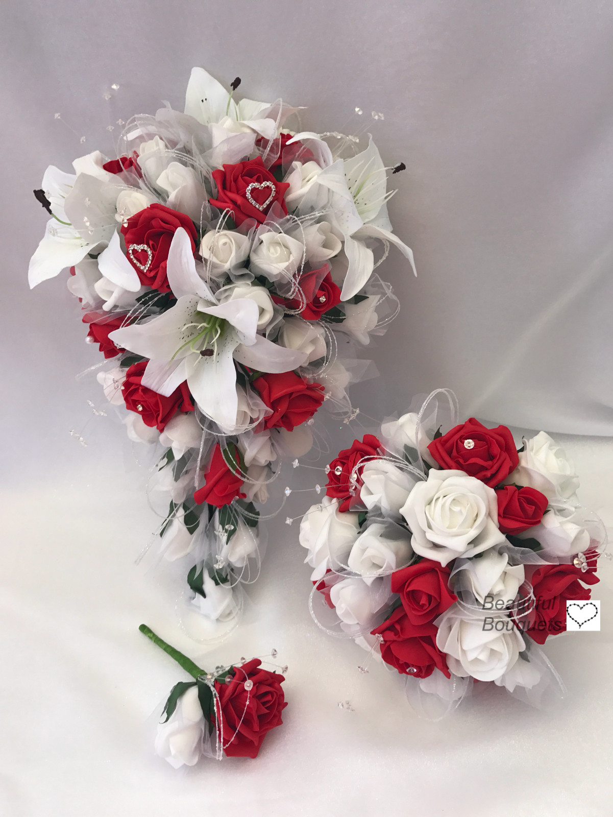 Wedding Flowers Ivory Rose Star lily Bouquet, Bride, Bridesmaid, Flower-Girl
