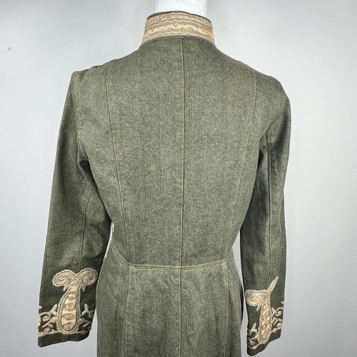 Plenty Tracy Reese Anthropologie Olive Green Embroidered Long Denim Nehru Jacket - Picture 16 of 18