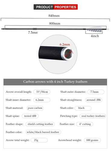 AU STOCK 32" Archery Hunting Pure Carbon Arrows 4" Turkey Feather Adjusted Nock - Picture 5 of 20