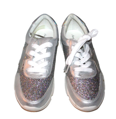 American Eagle Girls' Tommie White Silver  Glitter Sparkle Fashion Sneakers