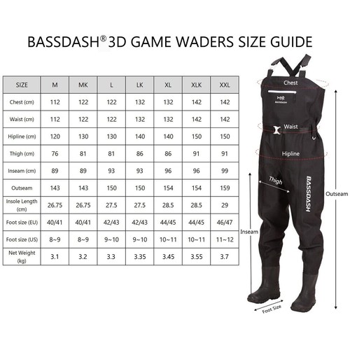BASSDASH 3D Boot Foot Game Wader Ultra High Strength Nylon Medium King 8-9 Grey - Picture 6 of 10