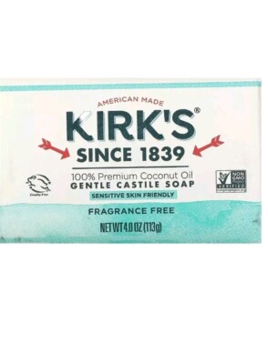 Kirk's 100% Premium Coconut Oil Gentle Castile Soap - Fragrance Free 4oz  6 Bars