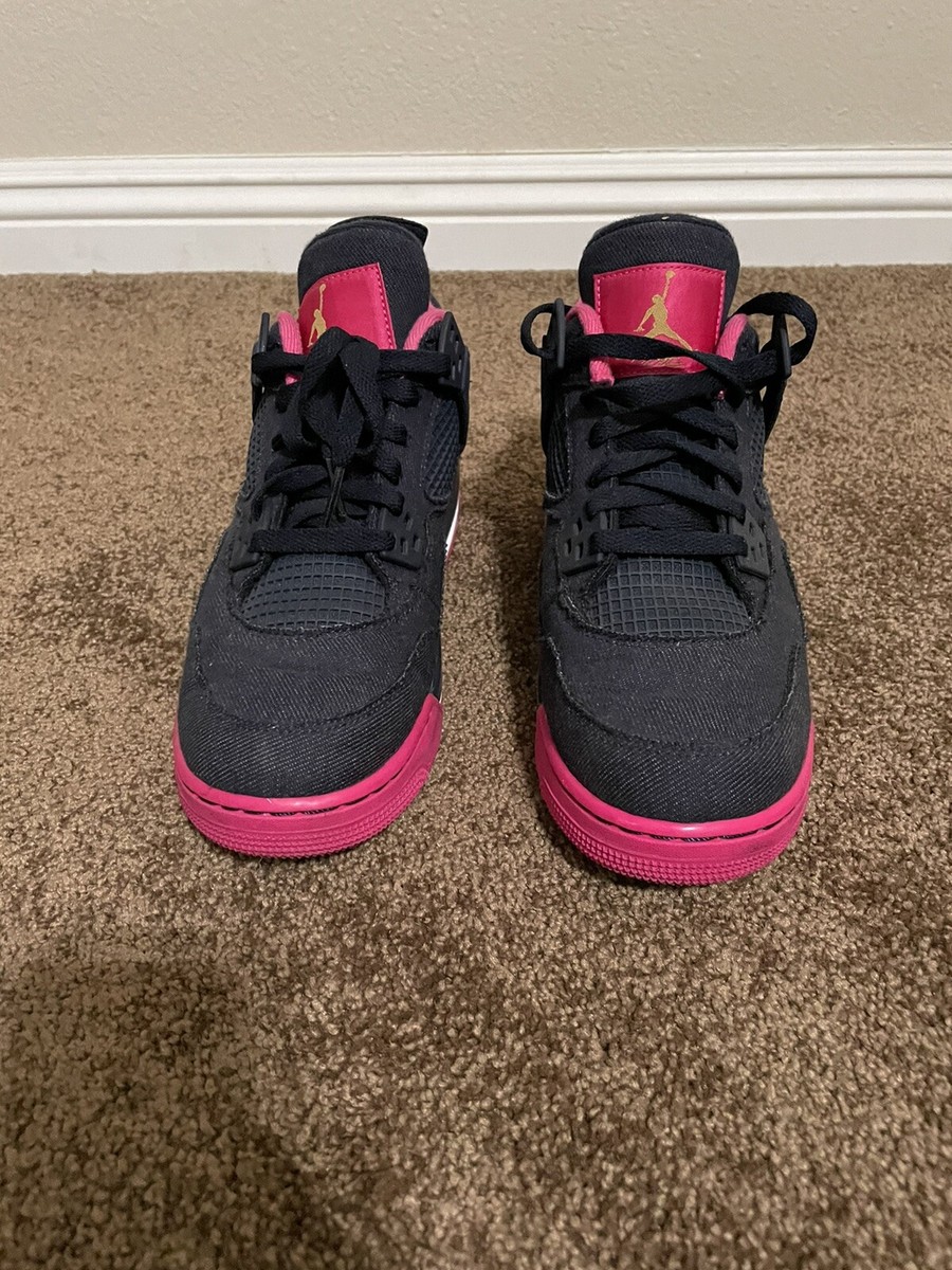 Air Jordan 4 Retro Denim Sneakers 487725-408 Dk Obsidian/Pink Size 8Y