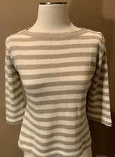 Ecolution European M Flax & Linen Khaki & White Striped Sweater Top