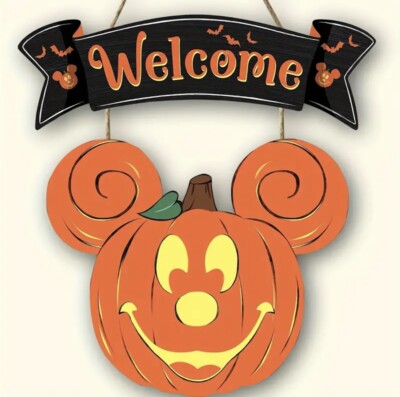New Mickey Mouse Fall Halloween Welcome Wood Sign 12x14 inches 