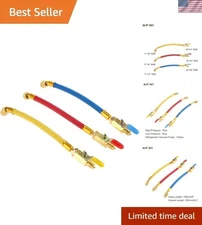 3-Piece Color Coded AC Charging Hose & Brass Valve Set, 9.8" - Low Pressure Loss