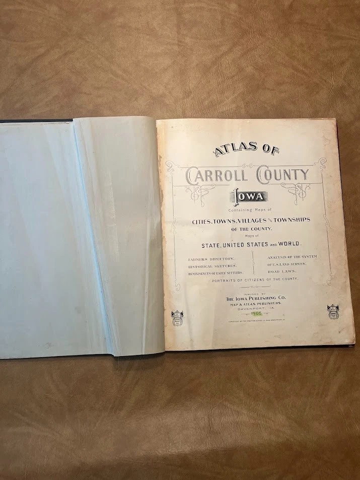 Atlas del condado de Carroll Iowa 1906 histórico pictórico topográfico Foto 3 de 4