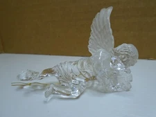 CLEAR ACRYLIC FROSTED WING ANGEL WITH HARP 4" ORNAMENT UNBRANDED (CB5196)