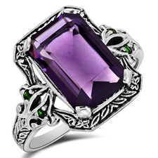 4CT Amethyst  Emerald 925 Sterling Silver Filigree Style Ring Sz 6,7 US3