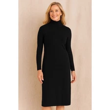 Talbots Women's Black Merino Wool Turtleneck Midi Sweater Dress- Size Small