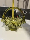 Vintage Glass Basket Avocado Green Ruffled Edge Glass Basket   Fenton ?
