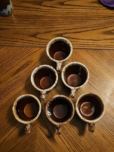 Set of 6 Hull Pottery Oven Proof USA Brown Drip Coffee Tea Mugs Cups 10 Oz