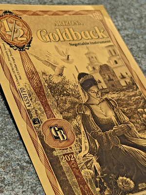 1/2 ARIZONA Goldback Aurum Gold Foil Note 1/2000 oz 24kt .999 Fine