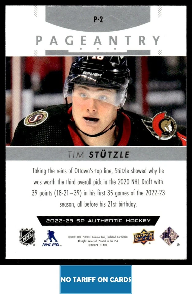 2022-23 SP Authentic Pageantry Tim Stutzle Ottawa Senators #P-2 - Image 2 of 2