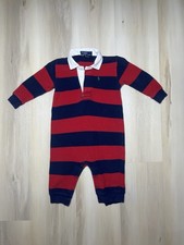 Polo Ralph Lauren Baby Boy Size 12M Red Navy One Piece Bodysuit Rugby Collar