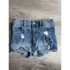 Abercrombie Kids High Rise Shortie Shorts Girls 9/10 Blue Distressed Frayed Hem