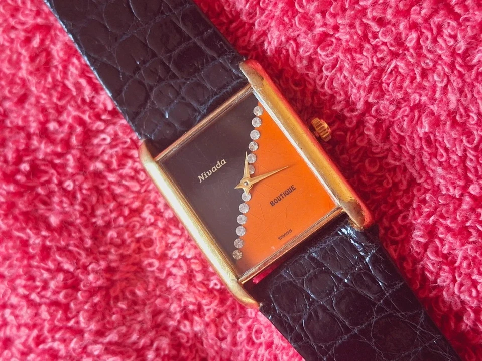 NIVADA Boutique Tank Black & Orange Spider Dial With Gemstones Vintage 1970s - Image 4 of 4