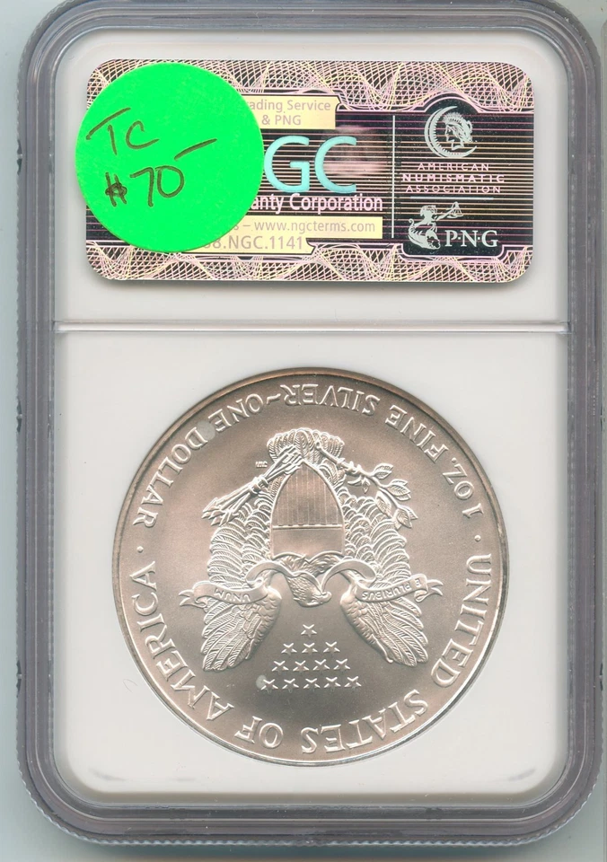 1995 Argento Aquila 1 Oncia NGC MS69 Moneta Certificato RK700 - Immagine 2 di 2