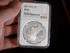 AMERICAN SILVER EAGLE 2001 NGC MS 69 FROSTY WHITE 1 TROY OZ