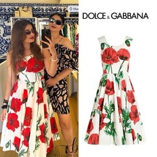 Rare $2,750 Dolce & Gabbana Poppy Poplin Cotton Midi Dress Papaveri IT38 XS