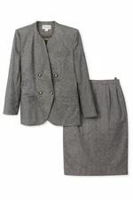 John Meyer Women’s 2-Piece Skirt Suit Set Size 12 Gray Houndstooth Blazer Skirt