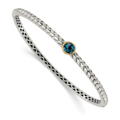 Sterlingsilber mit 14K Akzent London Blautopas aufklappbarer Armreif 7,25''