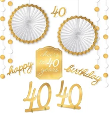 40th Birthday Gold Room Decorating Kit Party Celebration Kit 7 Decorations Inc