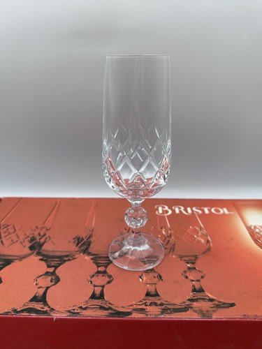 Bristol Fine Cut Bohemia Crystal Glasses Vintage Champagne Flutes. Boxed x 6 - Picture 4 of 8