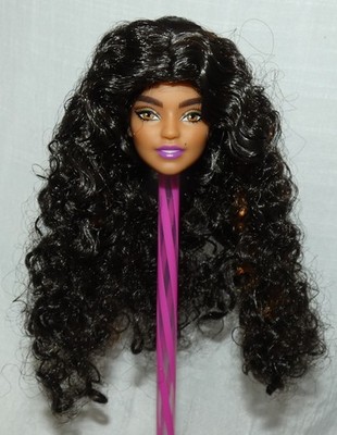 BARBIE BASICS YOU CREATE WIG ONLY- KIT #4 LONG DARK BROWN CURLS EASY SWAP JJX38