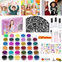 Glitzer Tattoo Set Glitzertattoos 36 Farben 220 Schablonen 3 Kleber & 5 Pinsel