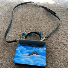Painted Cloud Mountain black Purse Beaded Upcycled Art Crossbody Bag Women’s