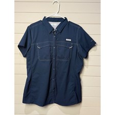Columbia Omni-Shade Short Sleeve Button Up Shirt Women's XL Navy  Fishing Hiking