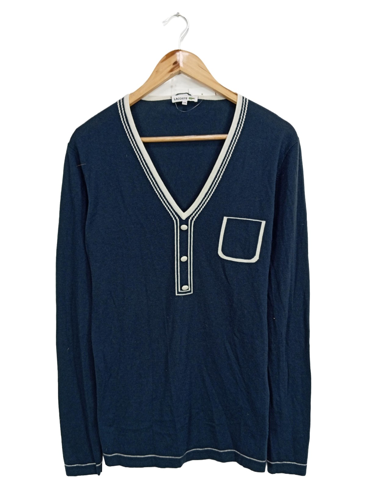 Lacoste Damen Pullover Blau V-Ausschnitt Gr. 44/XXL Baumwolle Lacoste Damen Pullover Blau V-Ausschnitt Gr. 44/XXL Baumwolle