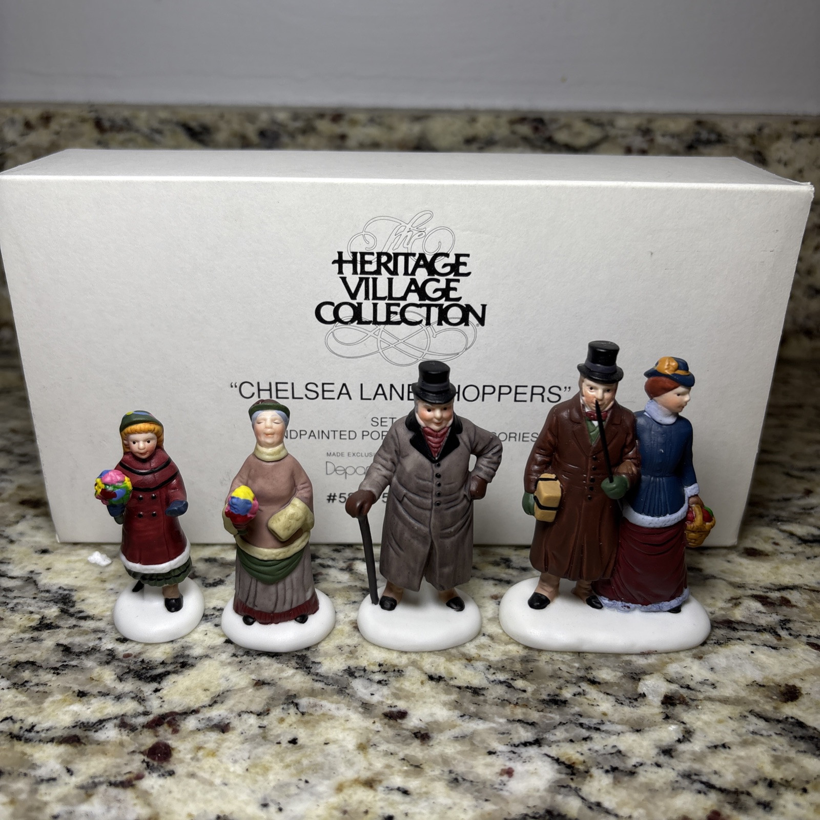 Department 56 Heritage Village Chelsea Lane Shoppers 4pc Set with Original Box