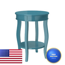 Acme Aberta Wooden Round End Table Bottom Shelf In Teal