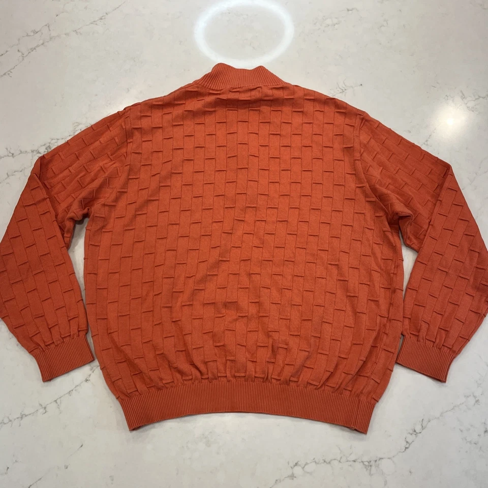 St Croix Shop Mens L 1/4 Zip Mock Neck Sweater Textured Coral Orange Made in USA - Image 2 of 4