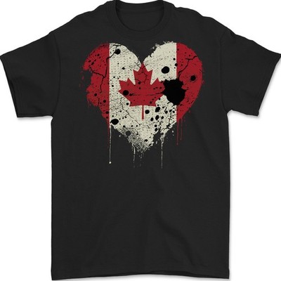 Gildan Love Canada Flag Canadian Day T-Shirt Herren Schwarz 100% Baumwolle