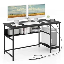 55" Computer Desk Home Office PC Workstation w/ Power Outlets & USB Ports Black