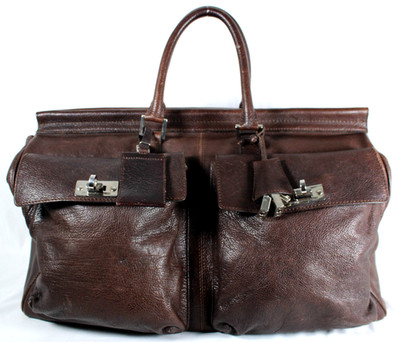 BRUNELLO CUCINELLI Dark Brown Calfskin Leather Large Travel COUNTRY Duffel Bag