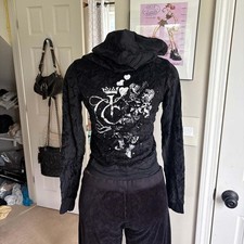 Vintage Juicy Couture Y2K Logo Black Velour Tracksuit Set 2-piece size L