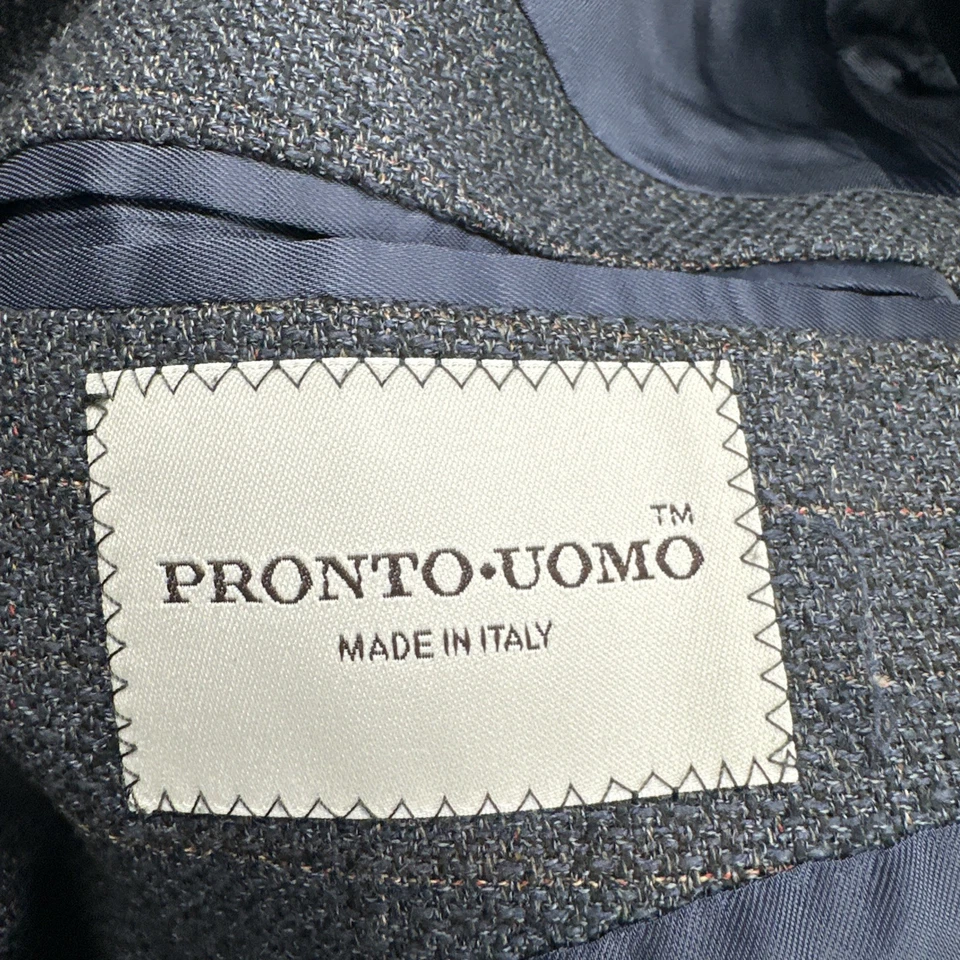 Pronto Uomo Wool Silk Blazer Men 46L Windowpane Plaid 3 Button Made in Italy - Image 3 of 4